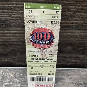 MLB‎ 2001 06/20  Minnesota Twins at Cleveland Indians Ticket